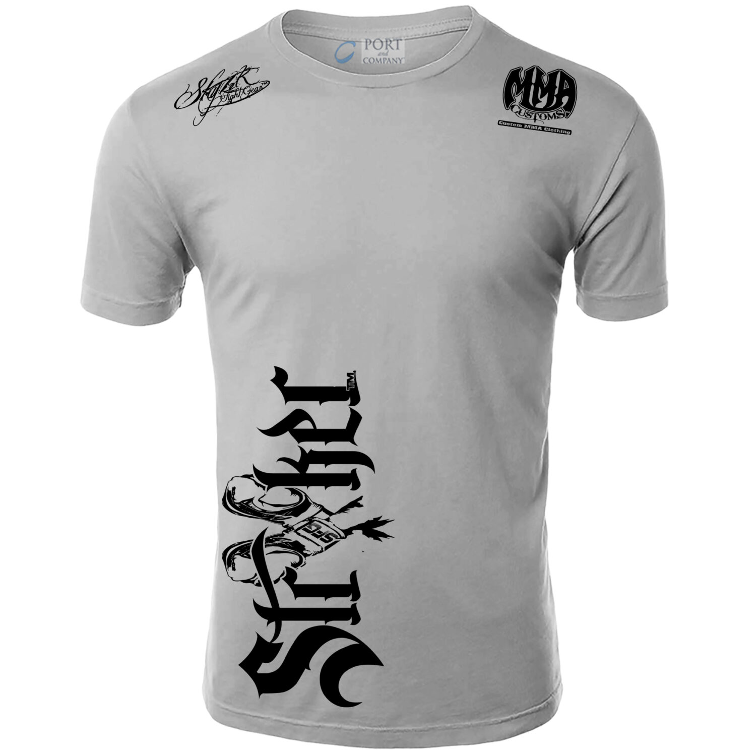 Side Logo Stryker Fight Gear Rocky MMA Gloves UFC Adult T Shirt White Black Logos