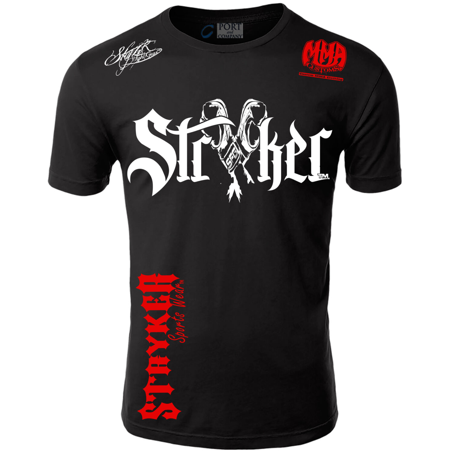 Stryker Fight Gear Rocky Gloves MMA UFC Adult T Shirt Black / Red White Logos